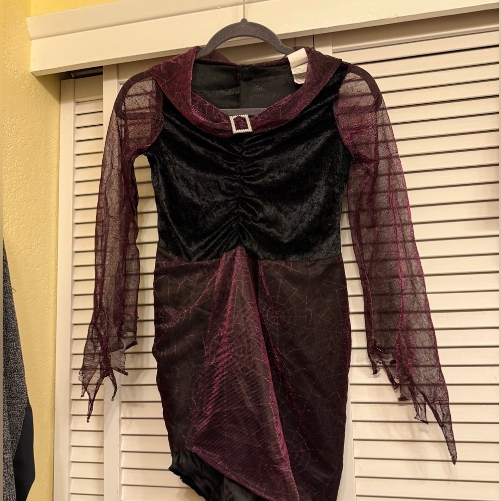 Youth Girls Black and Purple Spiderweb Witch Halloween Costume Sz 5/6/7
